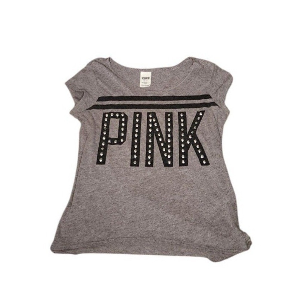 PINK Victoria's Secret Gray Graphic Cap Sleeve Tee  Size XS  Casual Lounge Style